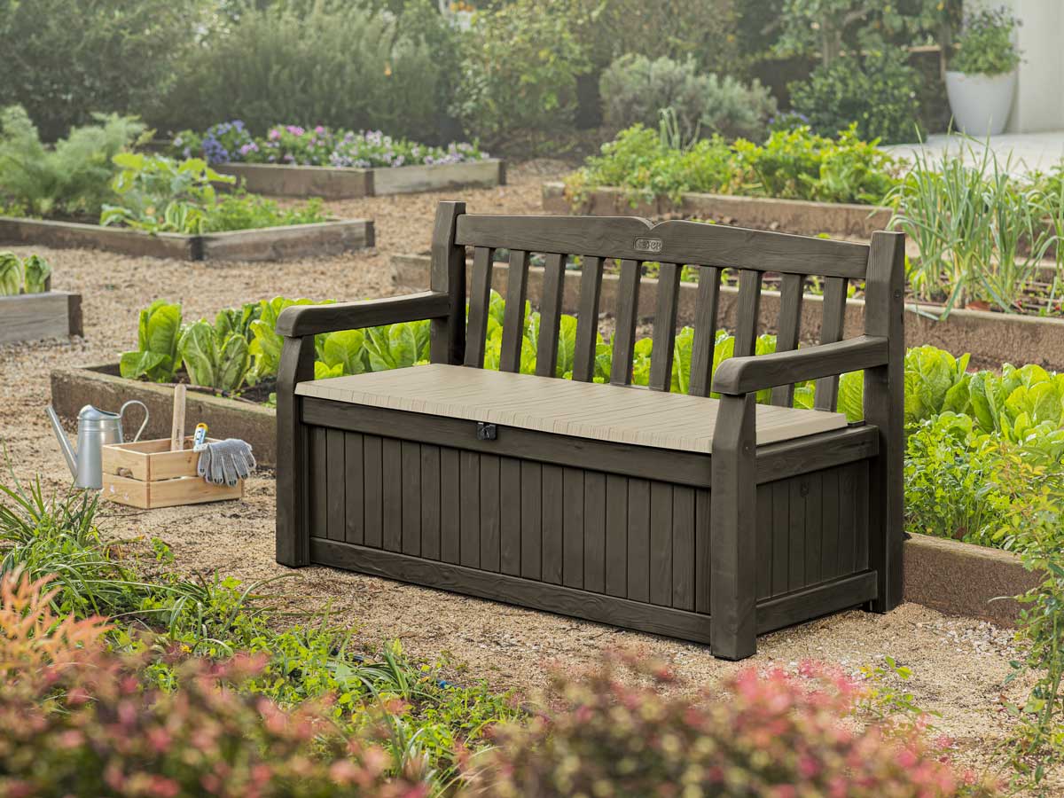 Panchina Tasso da esterni con contenitore, Marrone