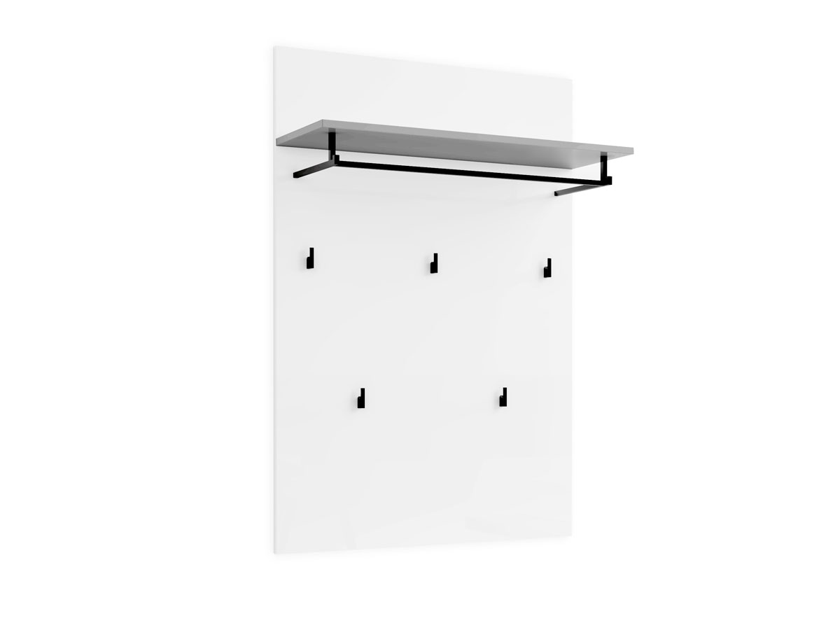 Appendiabiti con mensola, finitura bianca lucida e grigio
