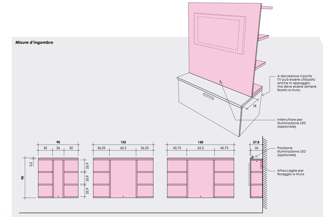 Parete moderna da sala, finitura Cemento artico e Grigio titanio