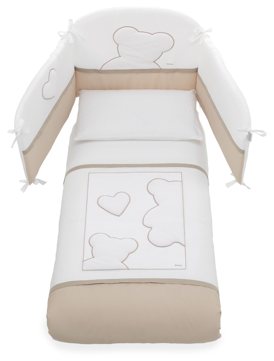 Lettino per neonati Winnie, bianco e choco con decori orsetto