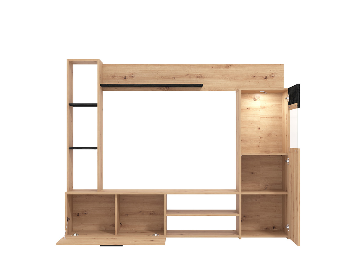 Parete attrezzata 190 cm, finitura Rovere e Carbone