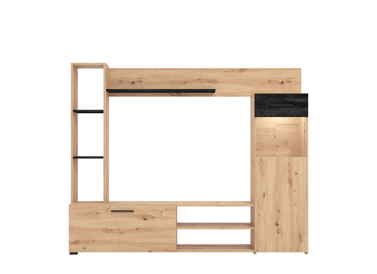 Parete attrezzata 190 cm, finitura Rovere e Carbone