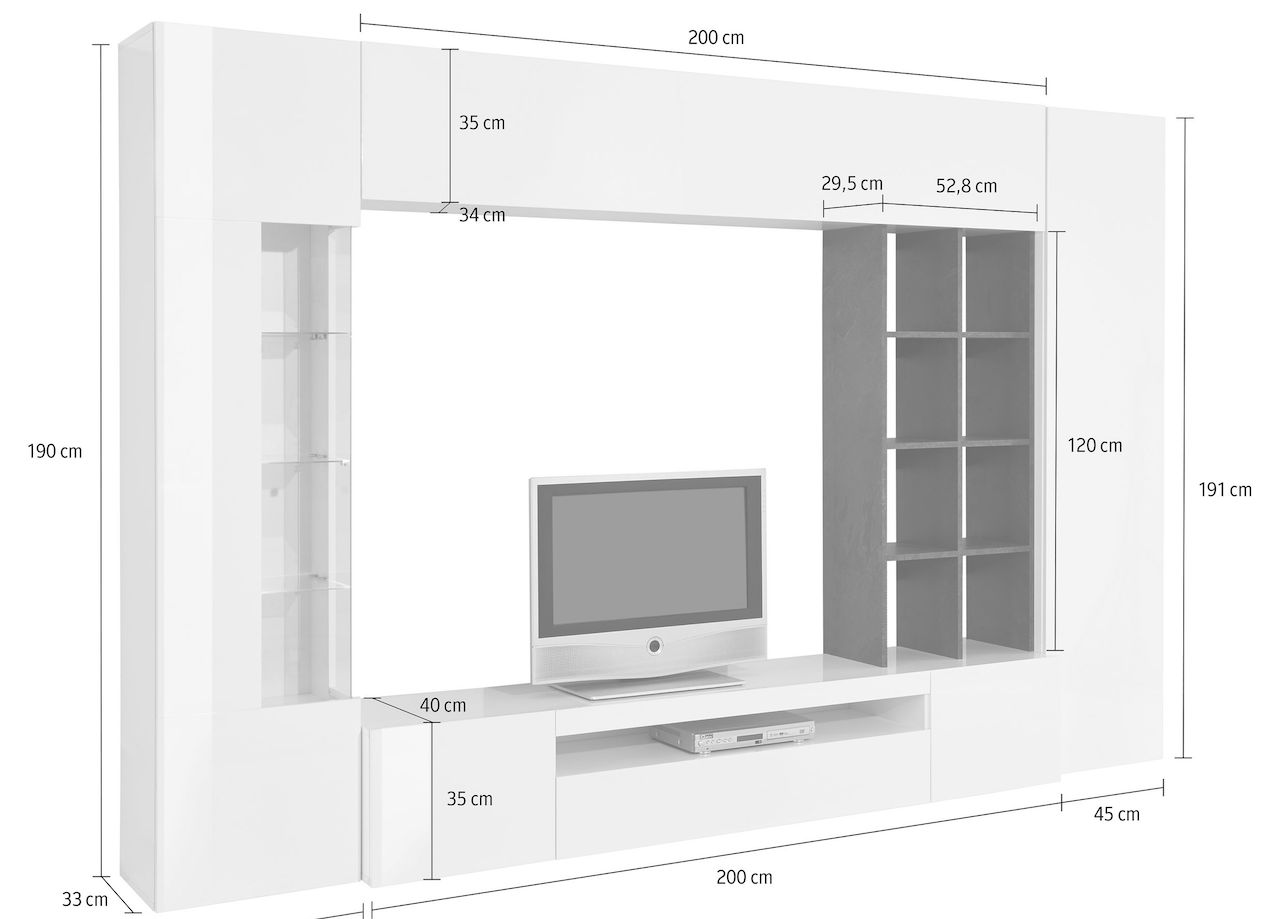 Offerta soggiorno scontato, parete attrezzata Ardesia e Pero