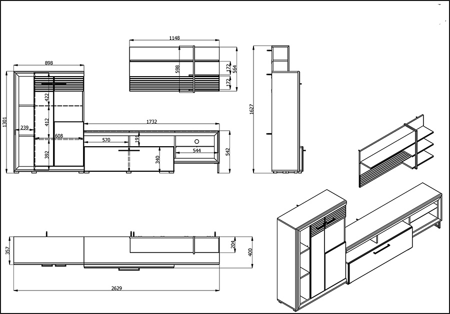 soggiorno contemporaneo con vetrina e porta tv