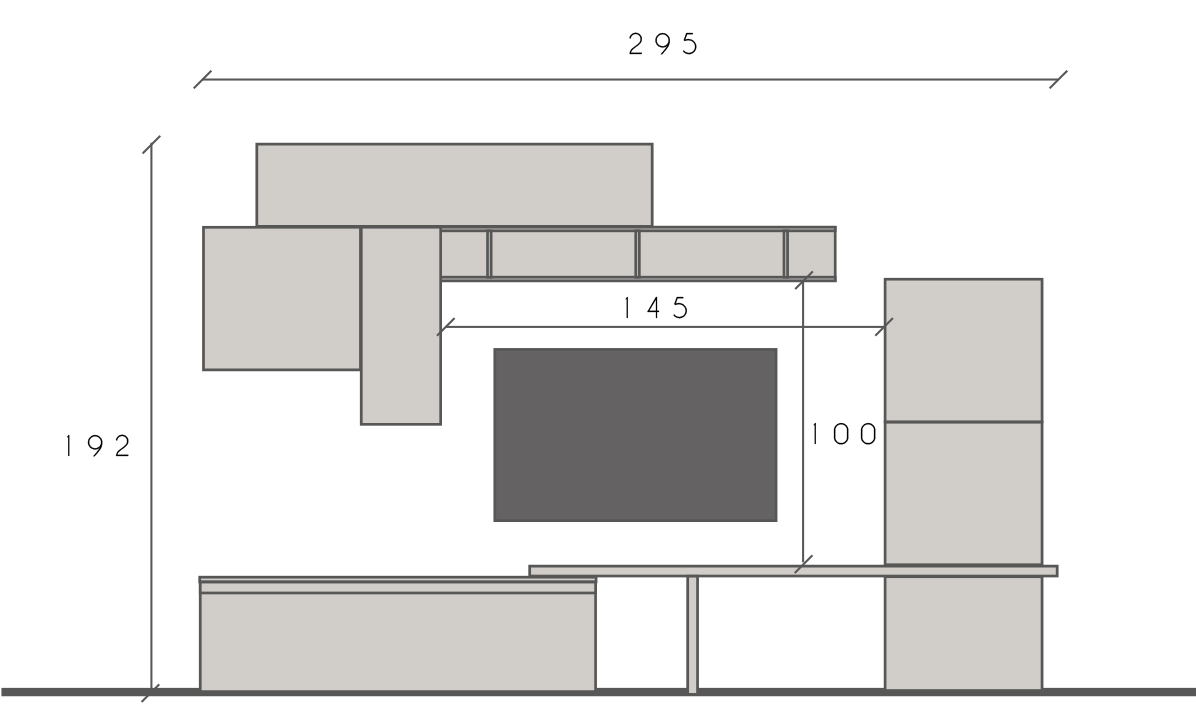 Parete attrezzata moderna finitura Gesso, Bronzo e Bianco Lucido