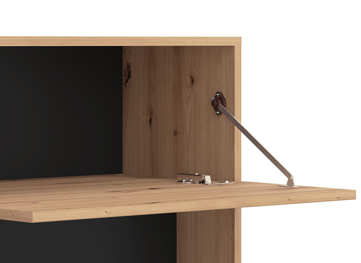 Parete attrezzata Cross, porta tv con libreria finitura Rovere e Nero