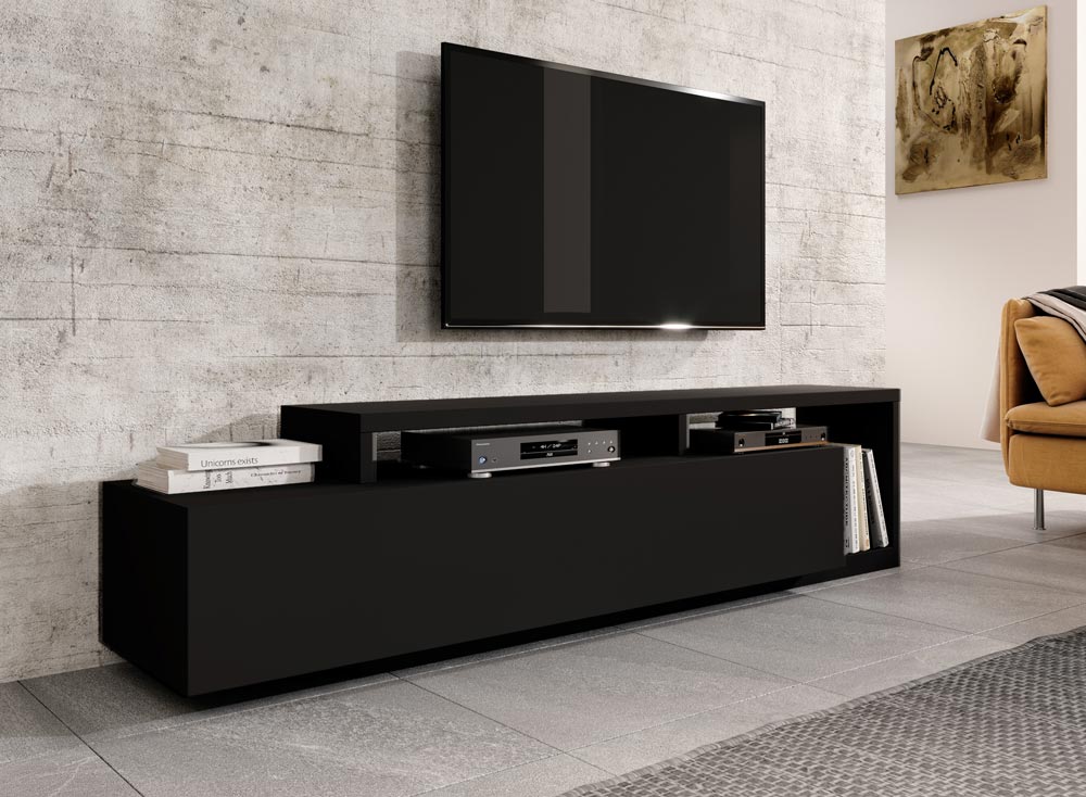 Parete attrezzata di design, finitura nero opaco