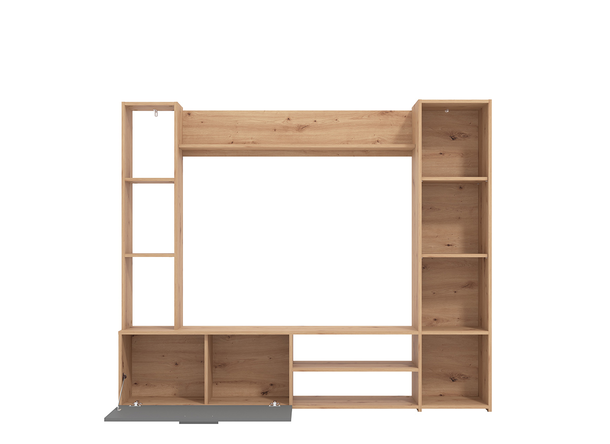 Parete attrezzata con ripiani, finitura Rovere e Grigio grafite