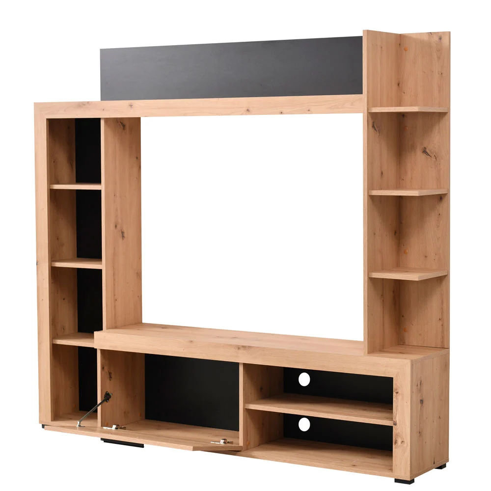 Parete attrezzata moderna finitura Rovere e Nero Zenzero Shop