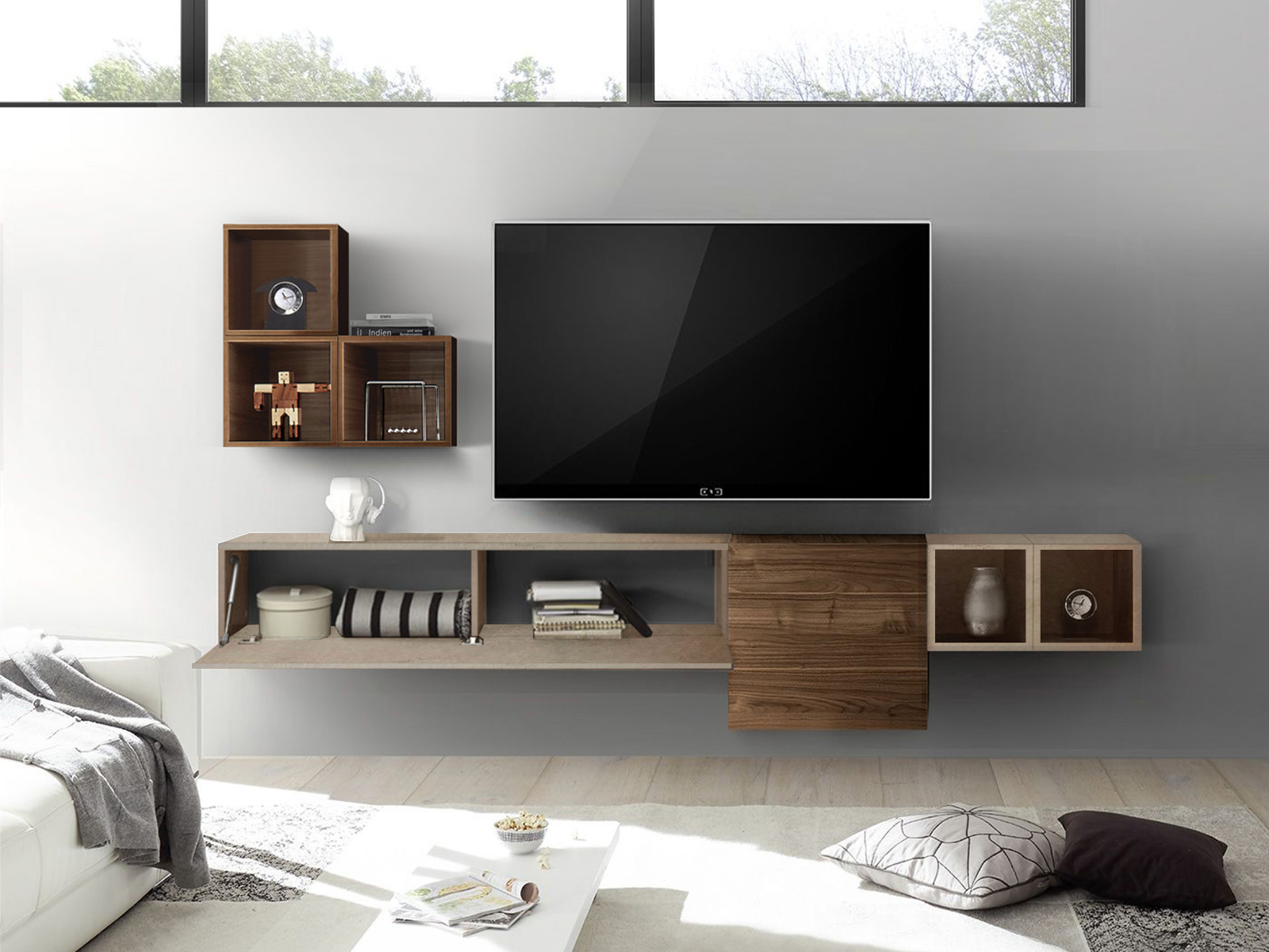 Parete attrezzata 2 pensili e 5 vani a giorno vendita online