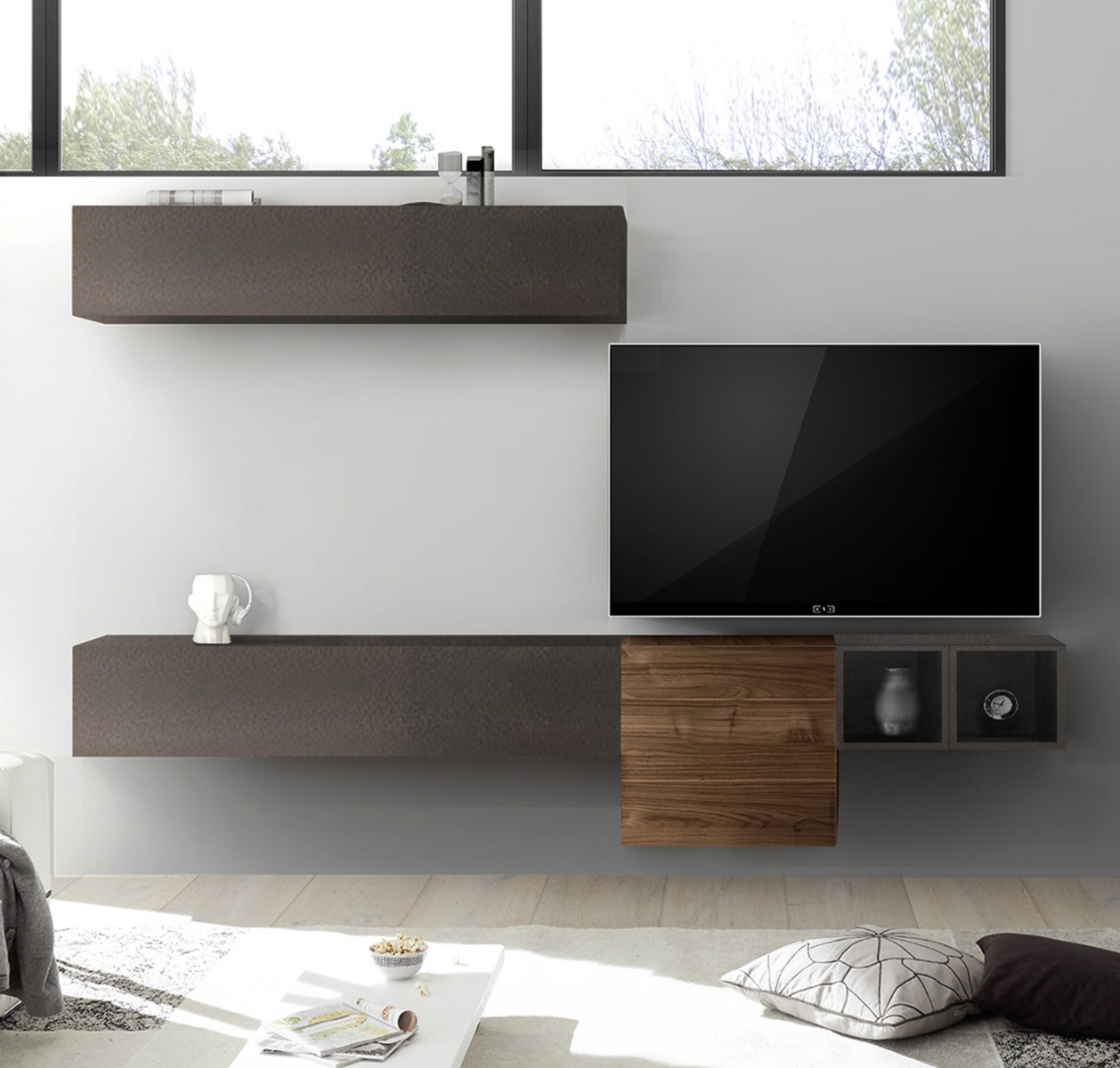 Parete attrezzata vendita online finitura Noce dark e Lava