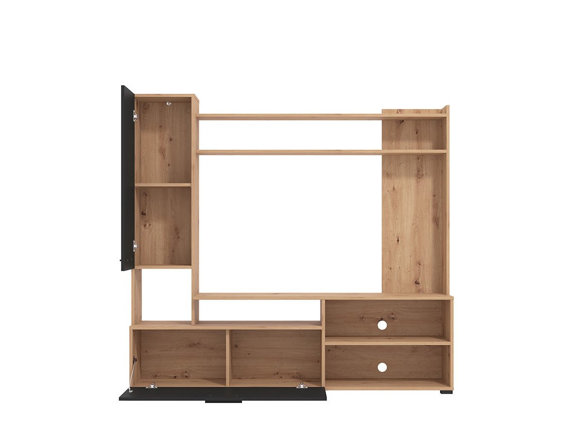 Parete attrezzata a terra, finitura Rovere e Nero