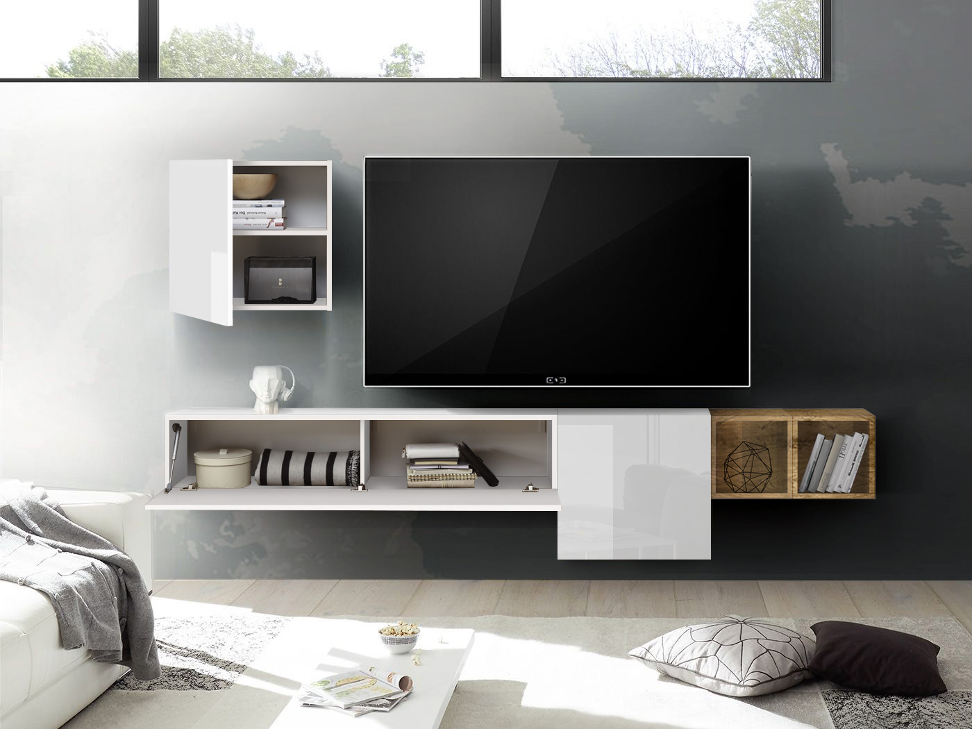 Parete attrezzata vendita online finitura Bianco Laccato Lucido e Miele