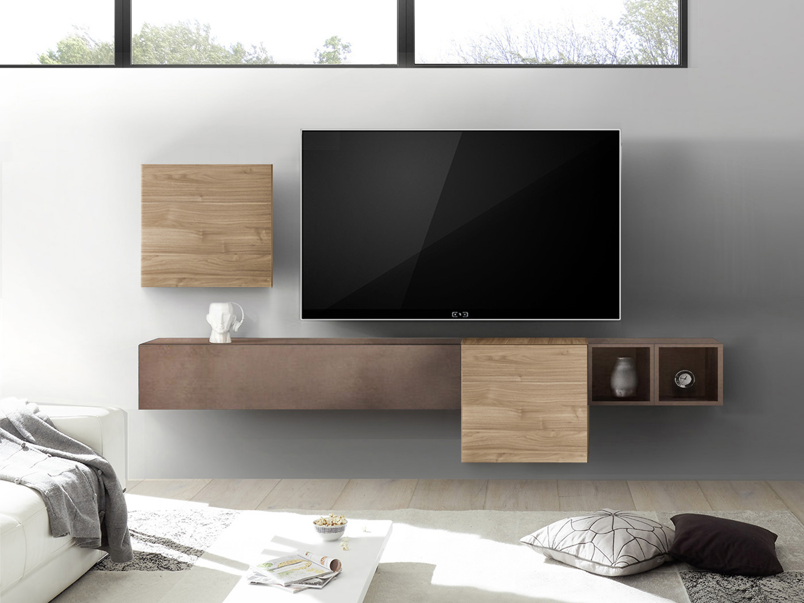 Parete attrezzata sospesa finitura Cadiz e Bronzo