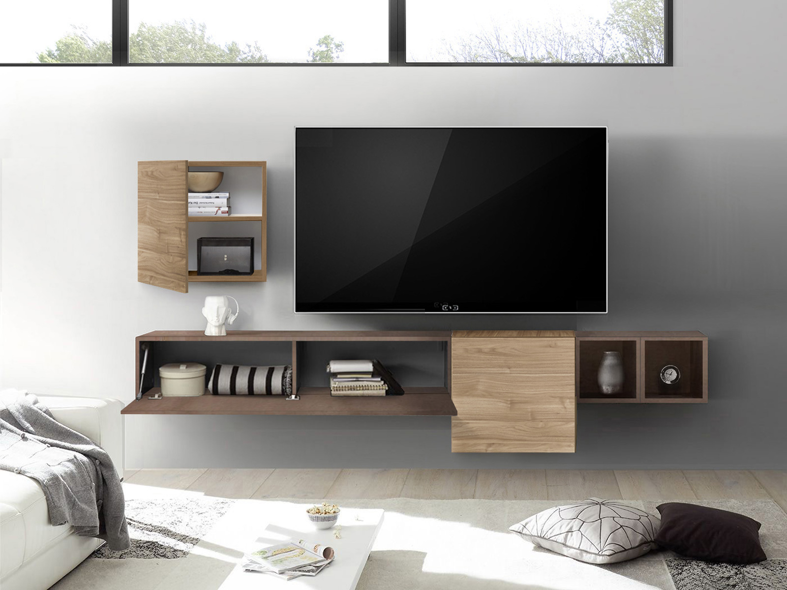 Parete attrezzata sospesa finitura Cadiz e Bronzo