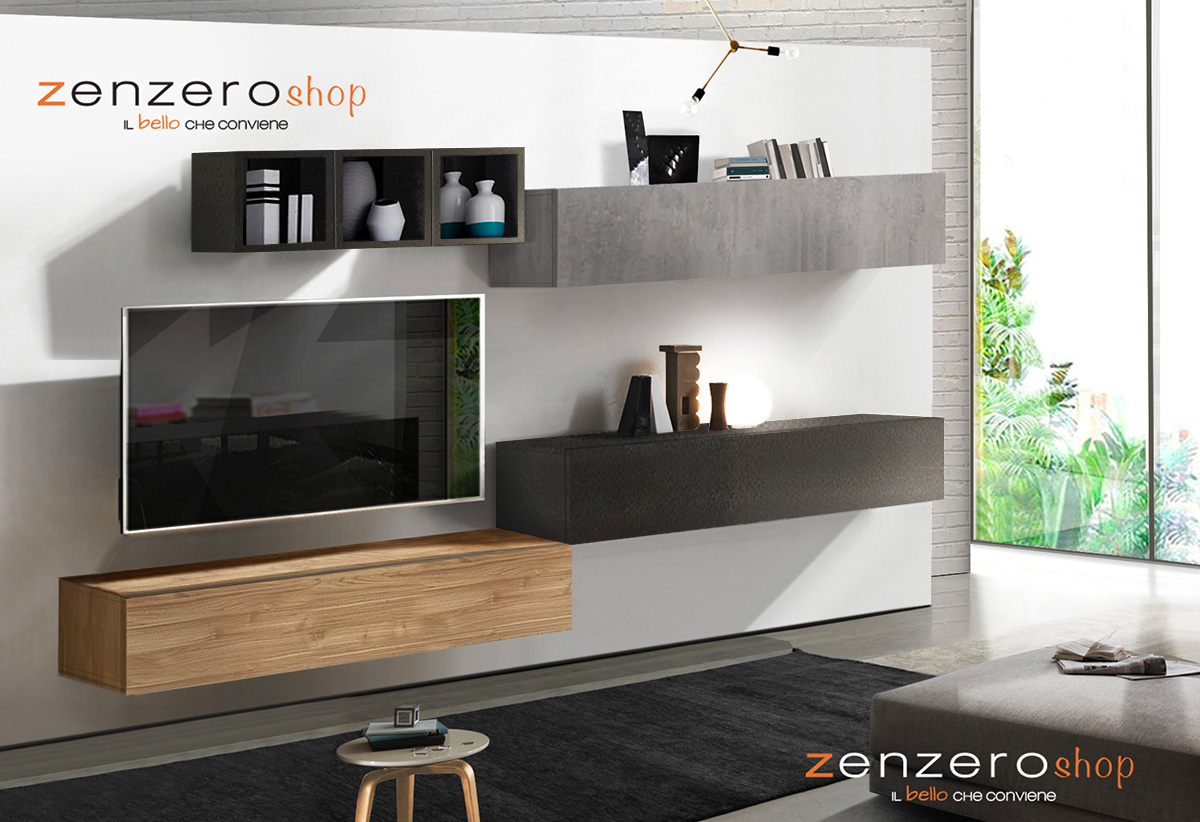 Parete attrezzata Garda in finitura Lava, Cadiz e Beton