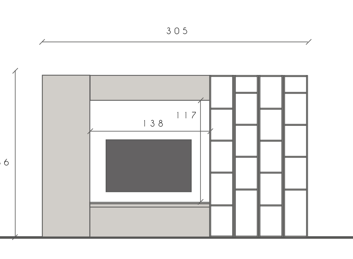 Parete attrezzata moderna L.305 colori Ardesia e Gesso, Made in Italy 