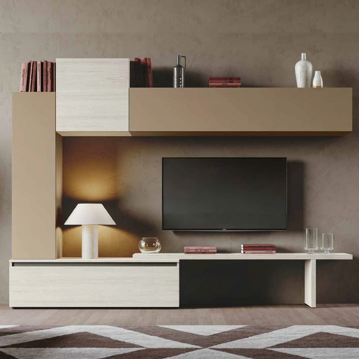 parete attrezzata con cestone