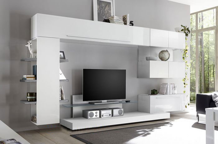 Pareti attrezzate per soggiorno soggiorno parete attrezzata tutto bianco lucido