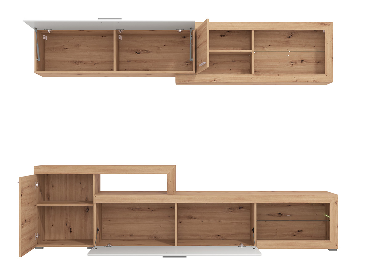 Parete attrezzata design moderno, finitura Rovere e Bianco