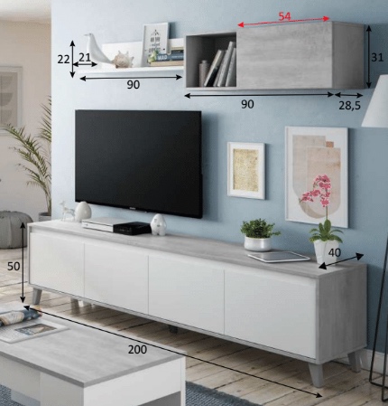 Parete attrezzata scontata, finitura bianco opaco e cemento