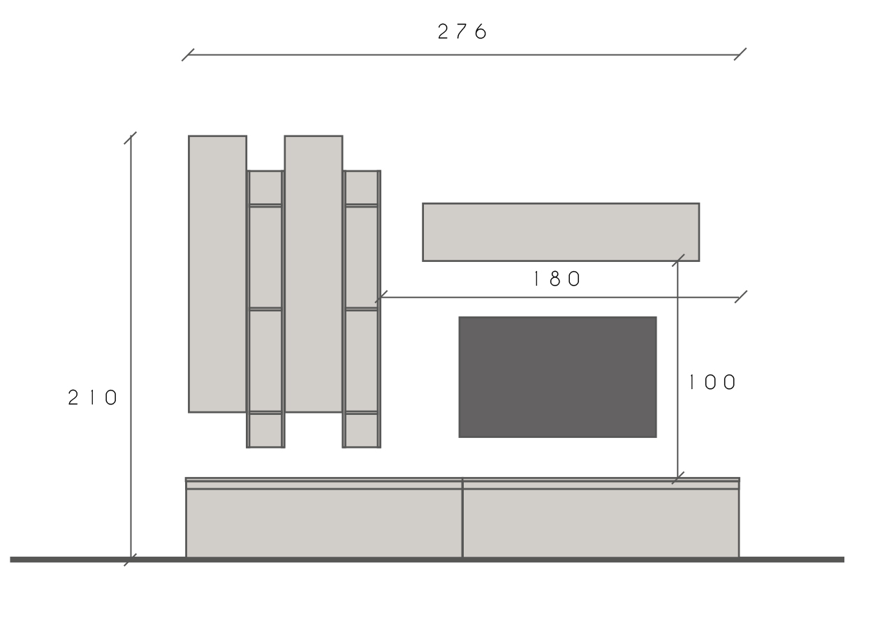 Parete larghezza 262 finitura Lava e Cadiz 