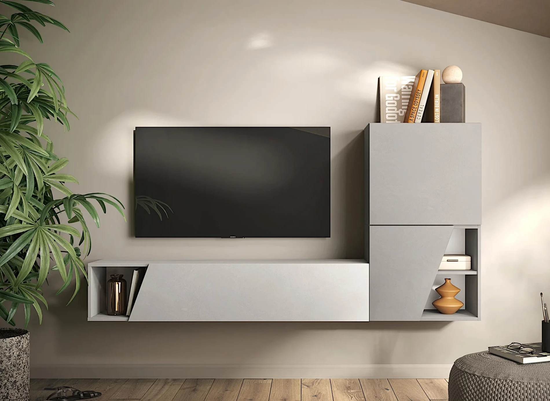 Acquista ora Parete attrezzata 193x30x150 h cm, Ardesia e Gesso, collezione Logica