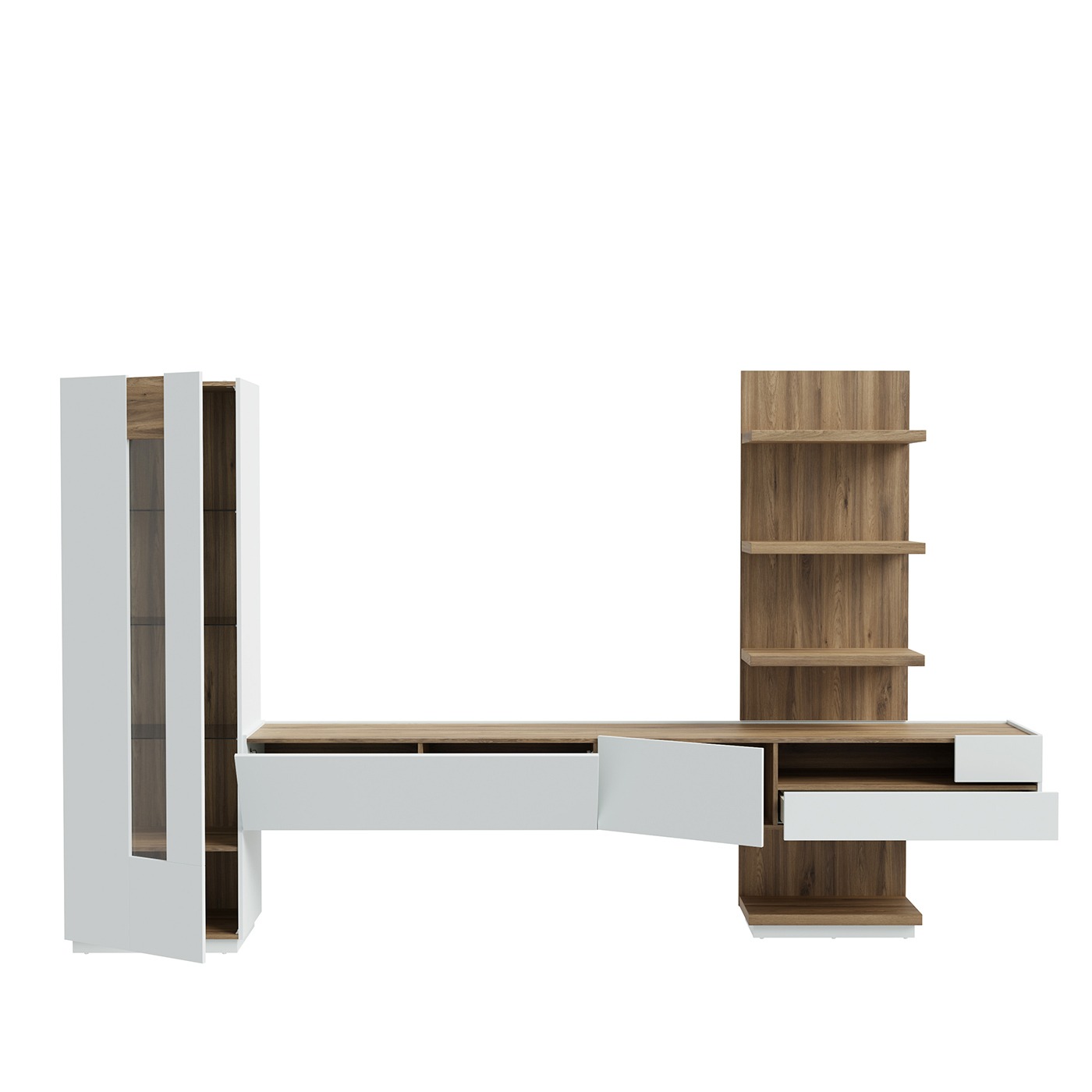 Parete attrezzata con mobile sospeso, 340x194x41 h cm, Bianco gesso e Rovere valencia Zenzero Shop