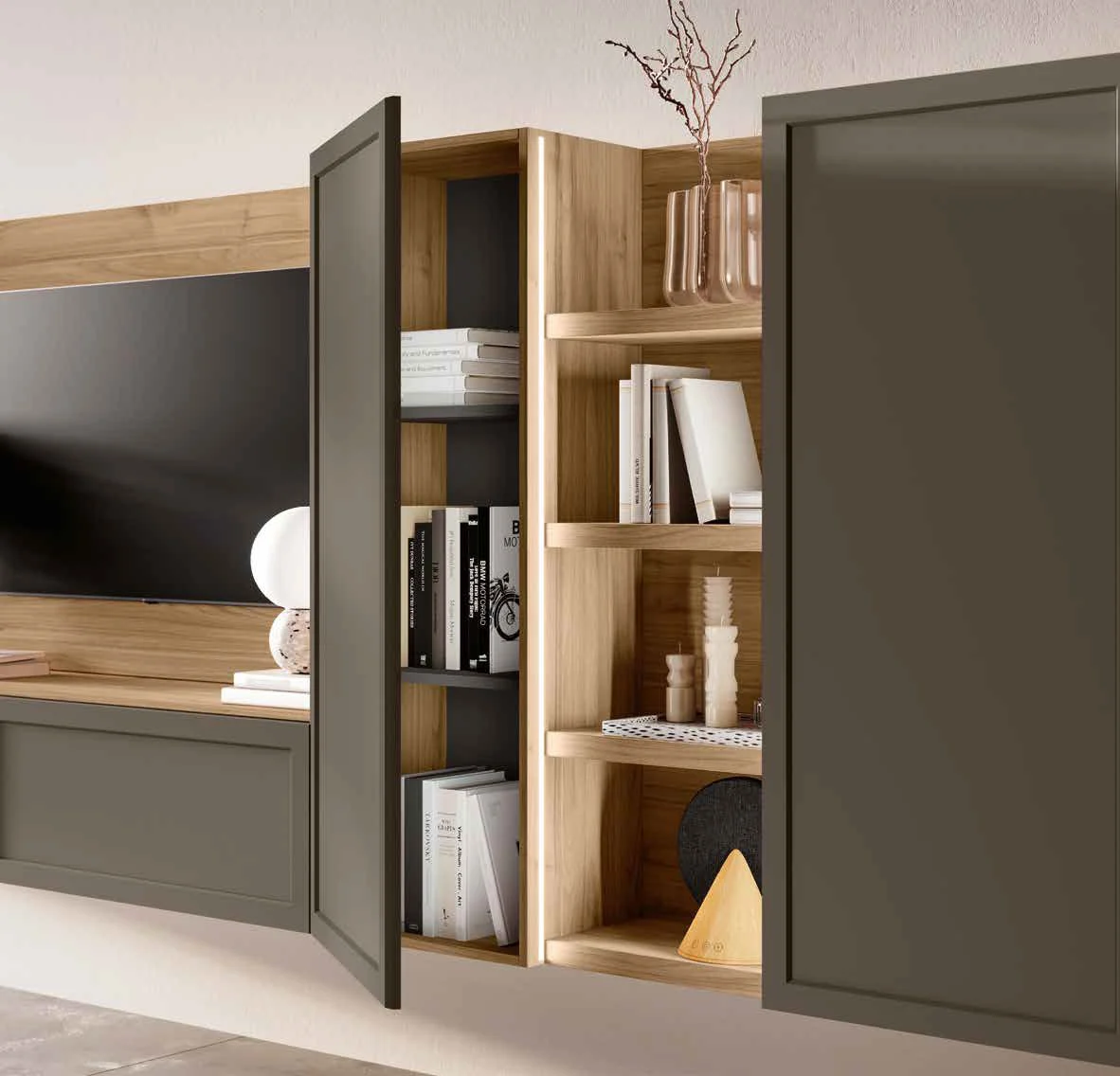 parete grigio carbone e noce