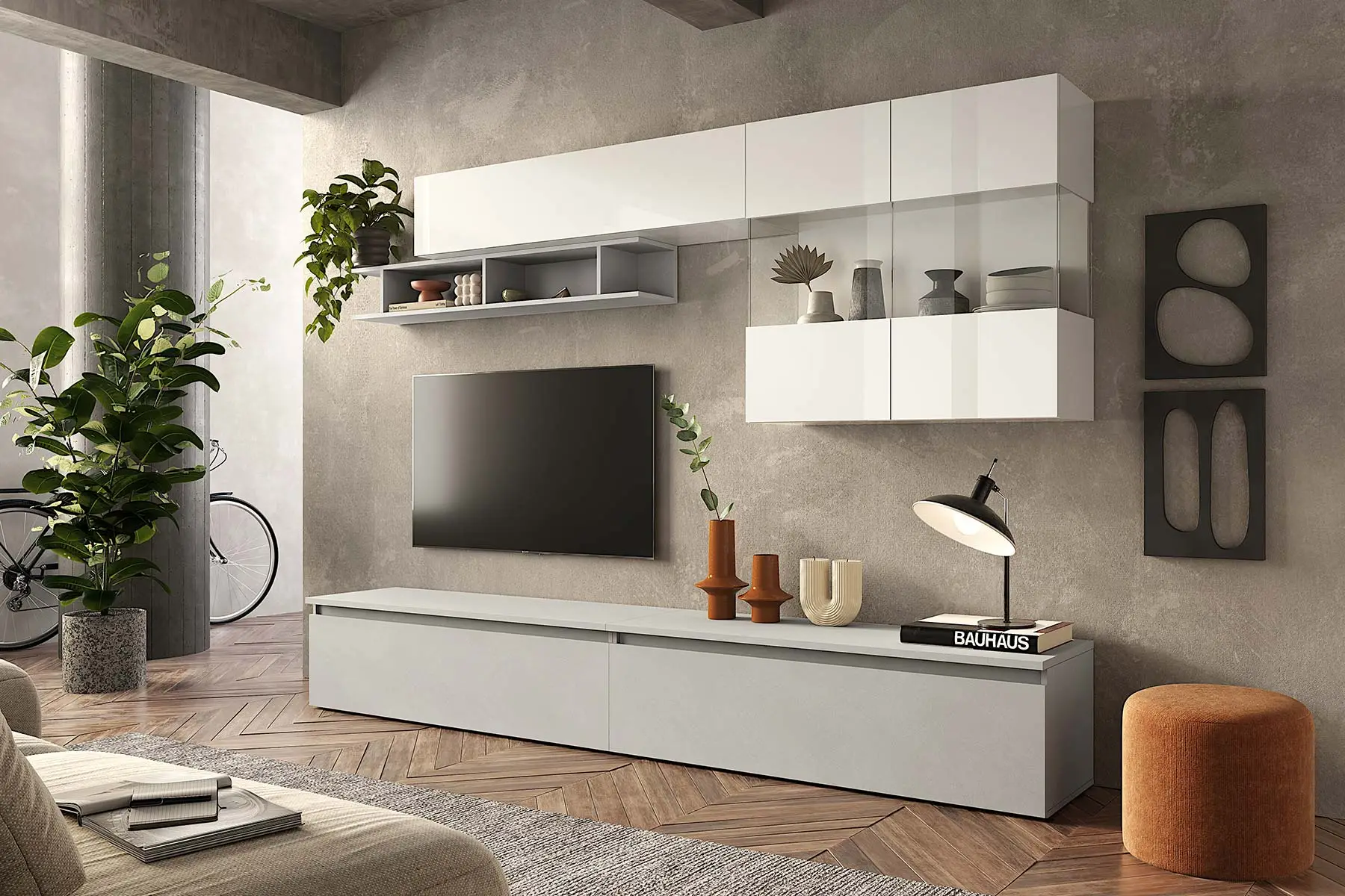 parete con vetrina bianco lucido