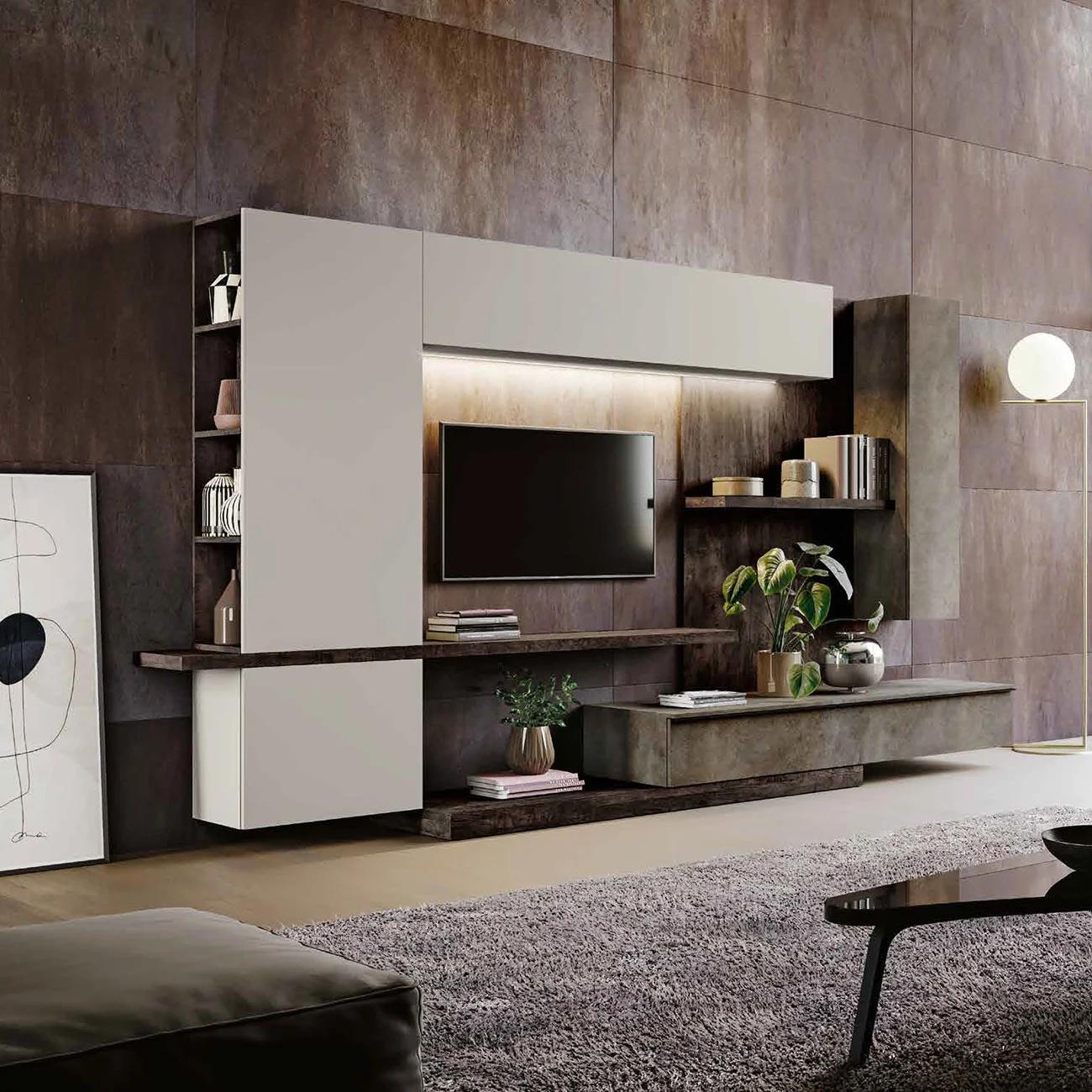 parete legno bruciato e grigia