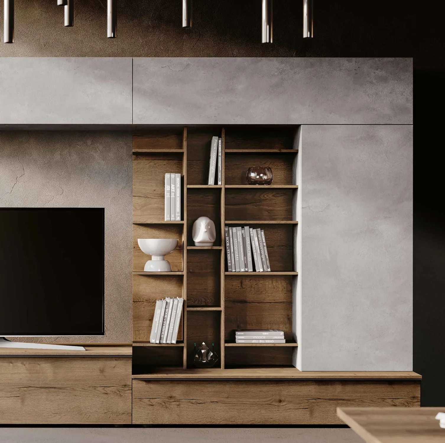 parete con libreria moderna