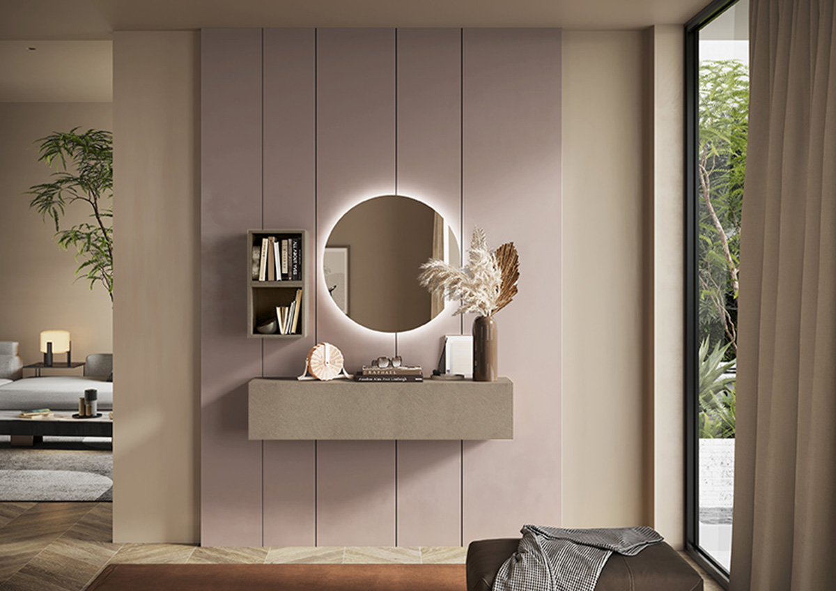 Ingresso moderno di design, con specchio, colore Argilla