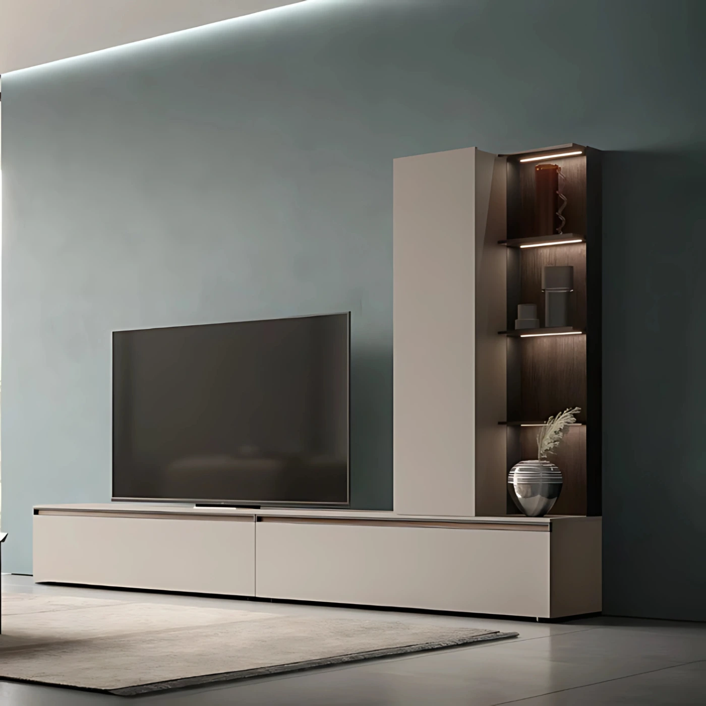 Parete attrezzata Tomasella SKT8, Arena opaco e Rovere moka