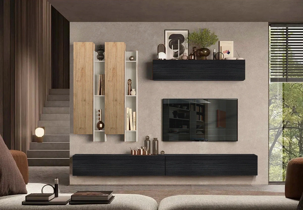 Parete sospesa Cashmere, Cadiz e Nero frassinato, design moderno Zenzero Shop