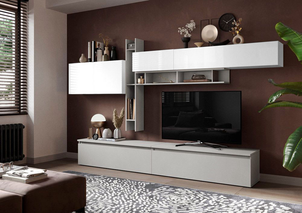 Soggiorno Gesso e Bianco Lucido 