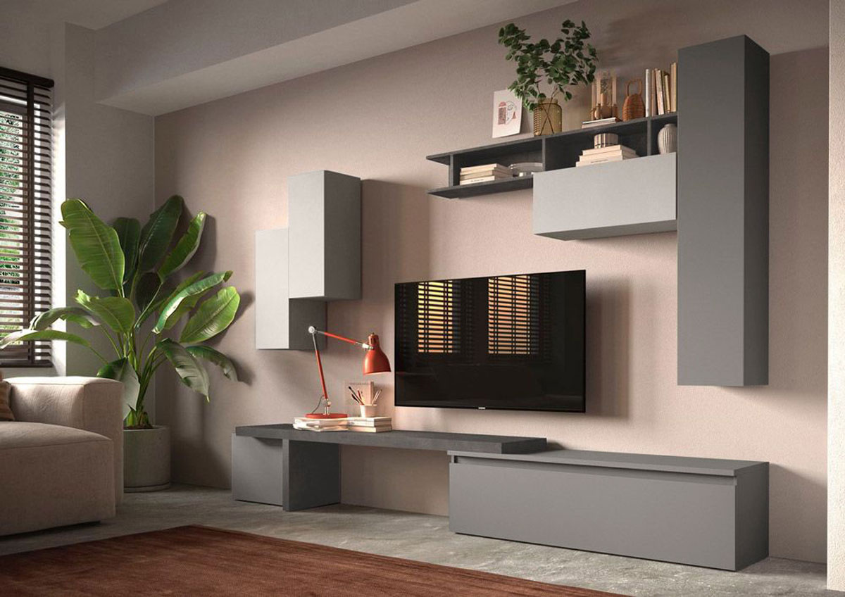 Nuova Parete attrezzata moderna Ardesia, Gesso e Piombo