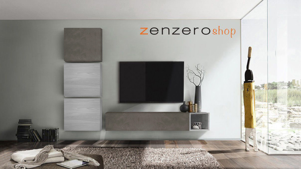 Soggiorno Zenzero moderno, parete attrezzata moderna scontata, finitura Grigio Artico e Piombo