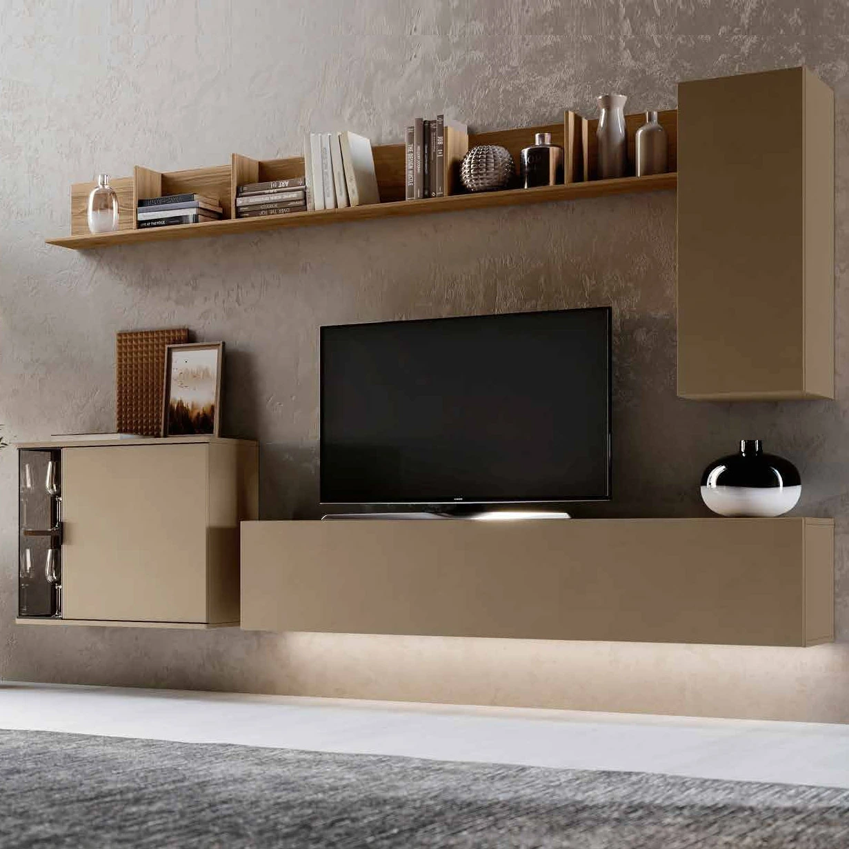 parete con vetrina sospesa