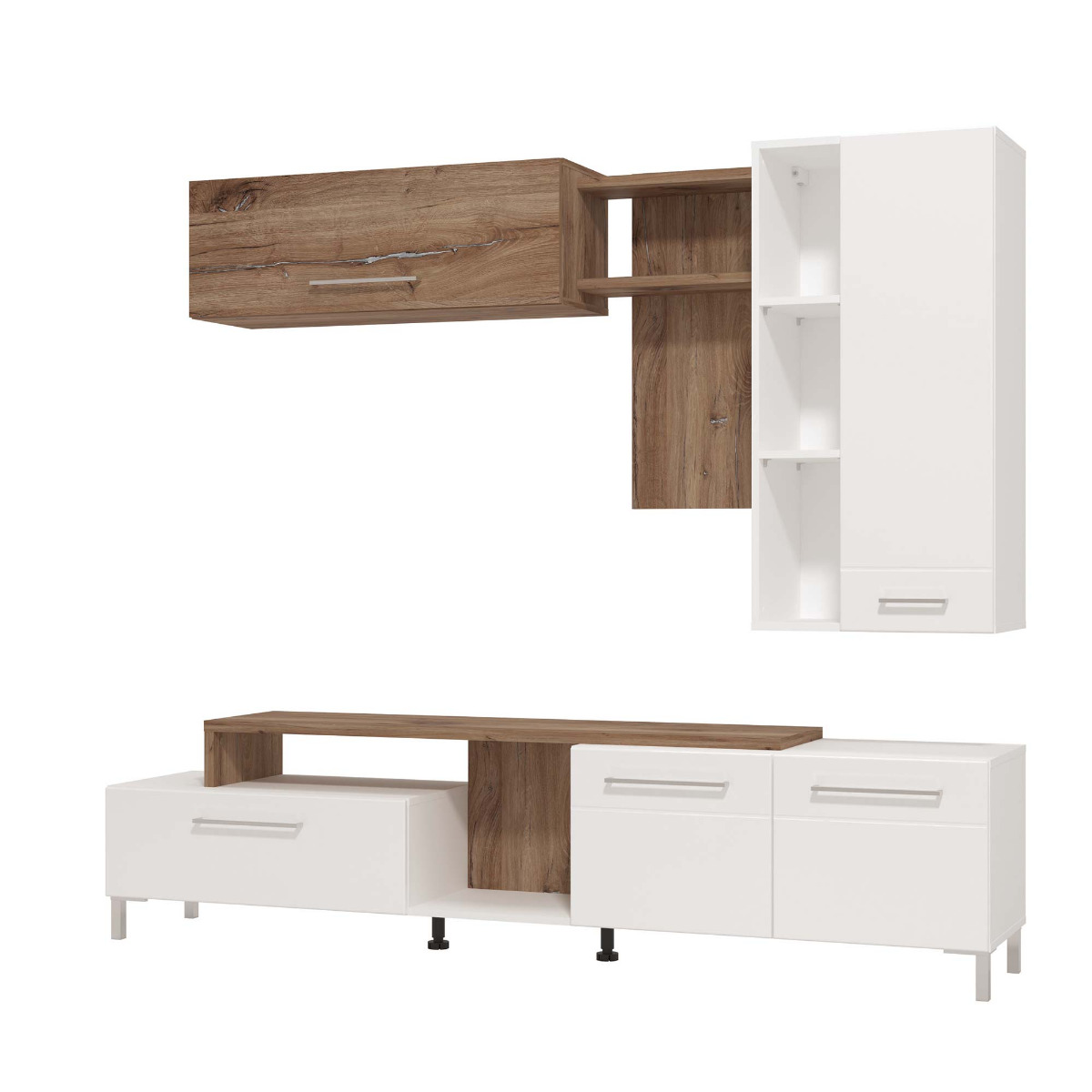 parete attrezzata noce e bianca