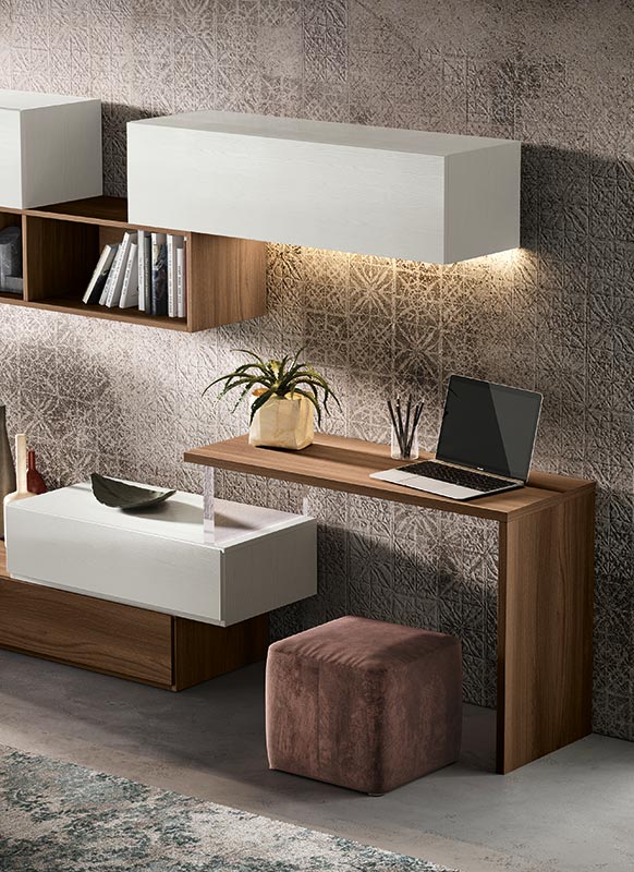 Parete attrezzata Nettuno in finitura Bianco frassinato e Quercia brown