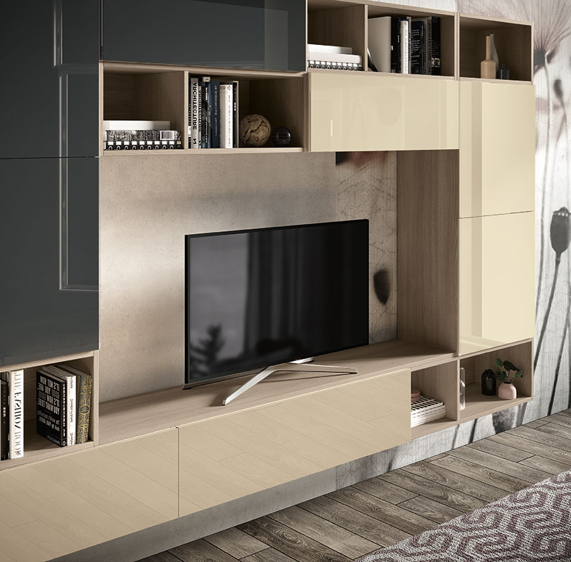 Soggiorno moderno Bolla con parete attrezzata e ingresso