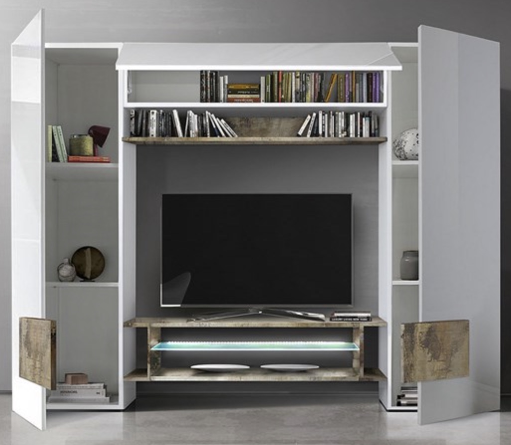 Parete attrezzata Bianco Lucido e Beton