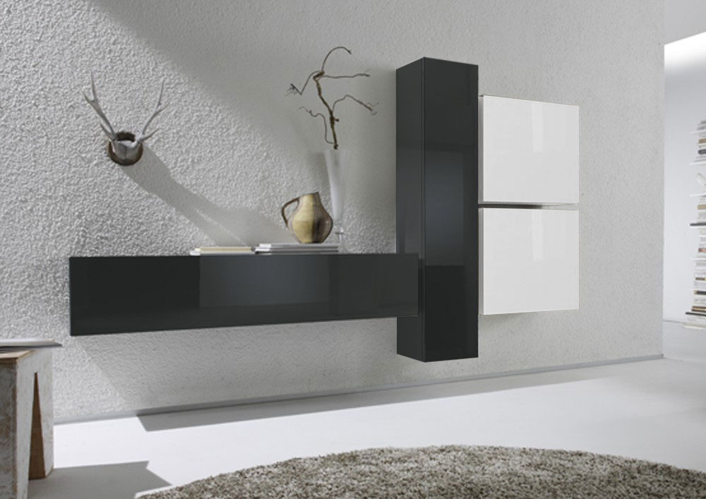 Parete moderna di design, antracite e bianco lucido - 244x169 cm