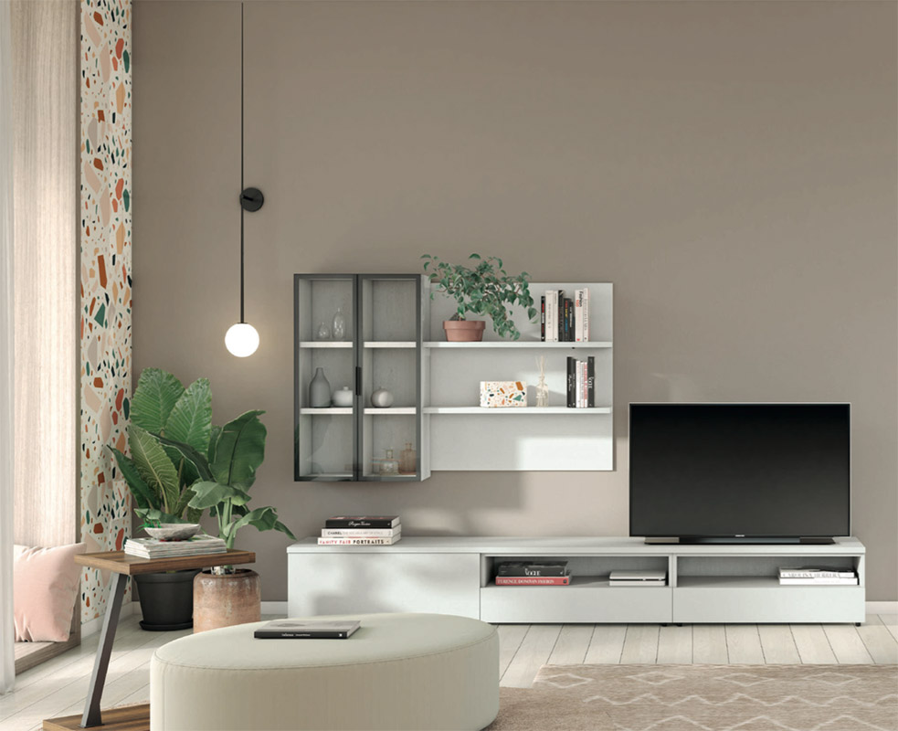 Parete attrezzata con vetrina  in finitura  Cemento artico 