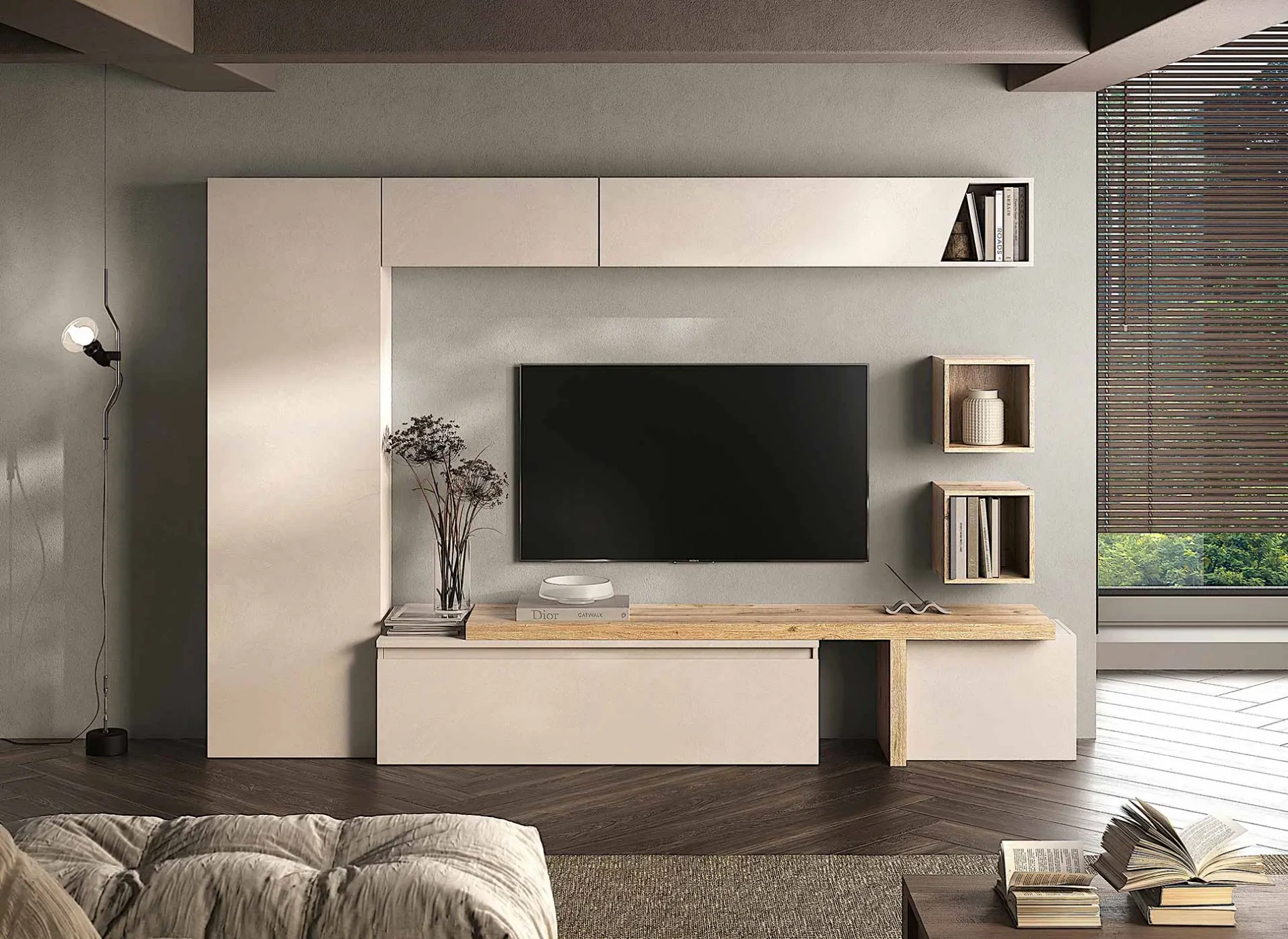 Acquista ora Parete attrezzata 300x40x186 h cm, Cashmere e Cadiz, collezione Logica