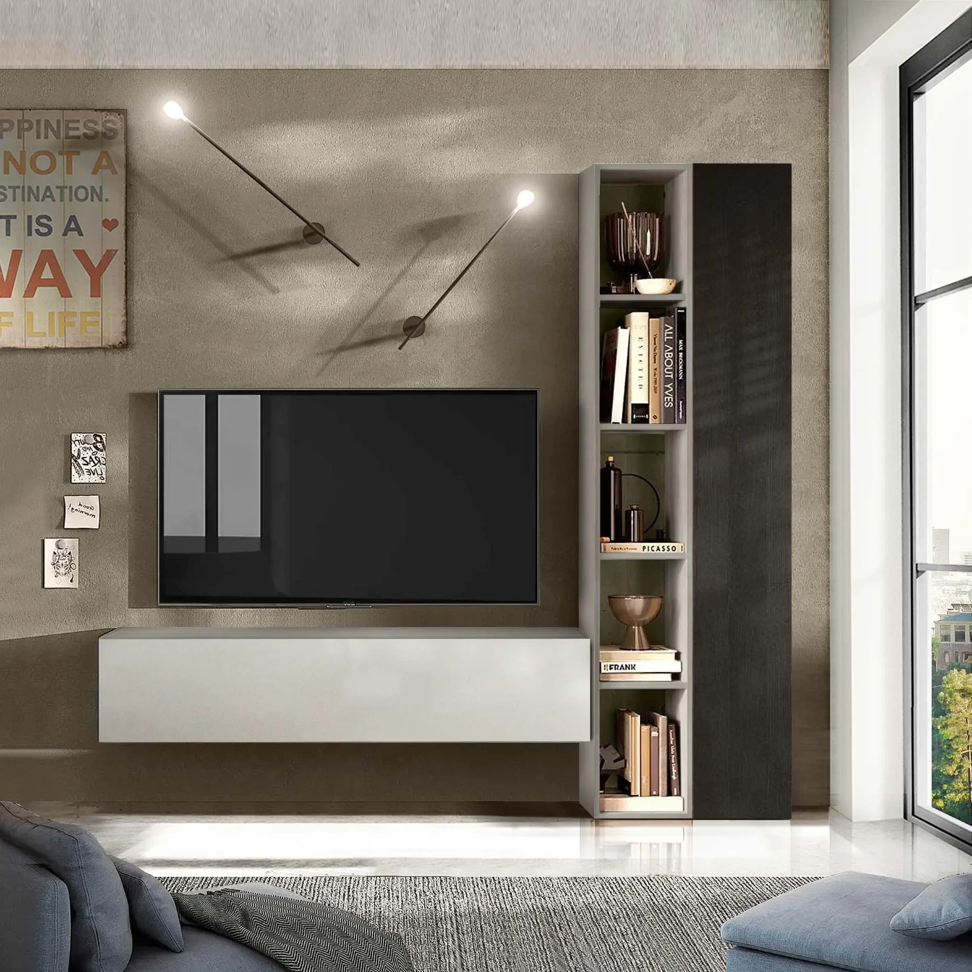 parete moderna con libreria