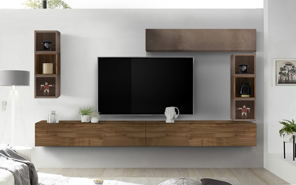 Pareti moderne Soggiorno Zenzero parete attrezzata sospesa 6 vani a giorno