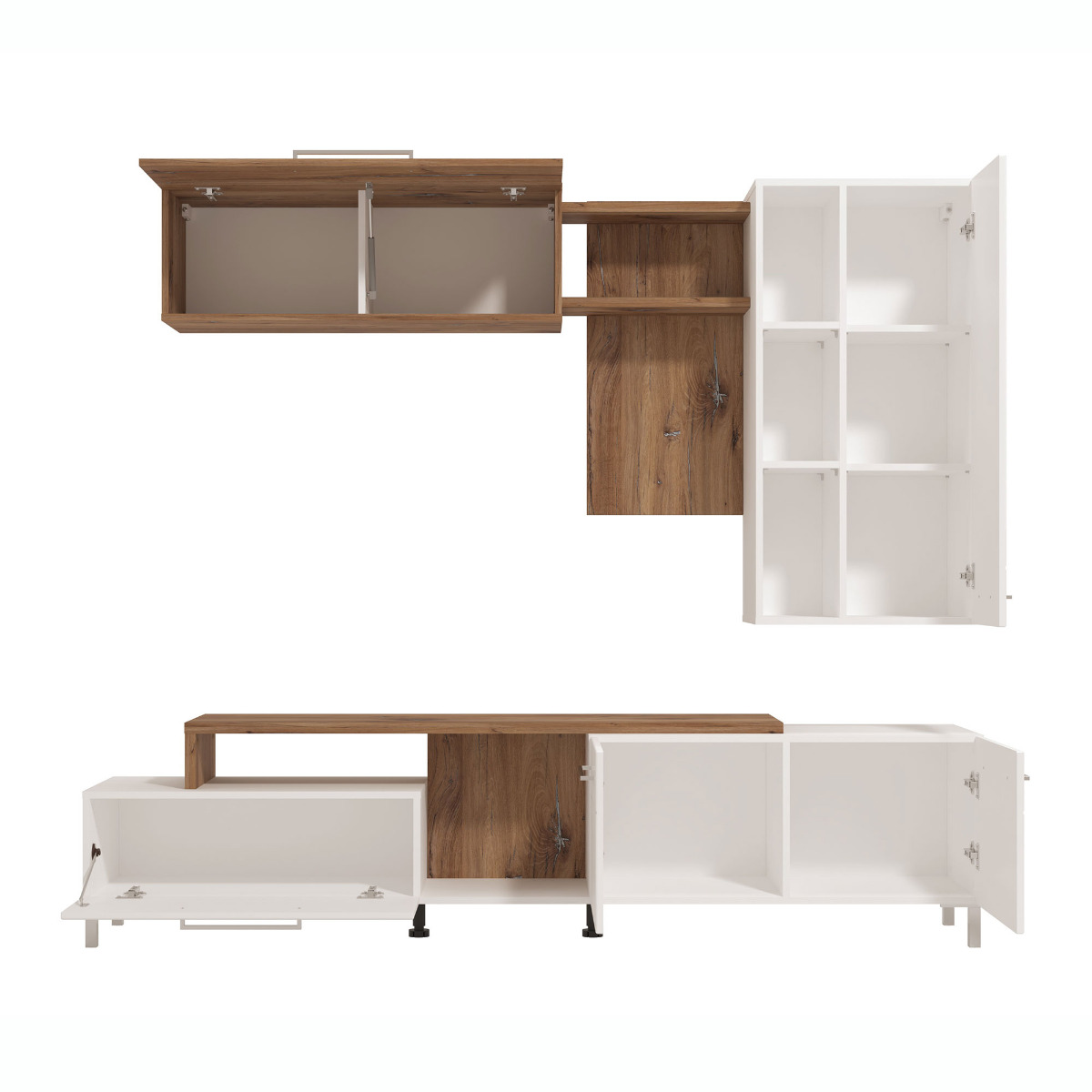 parete attrezzata noce e bianca