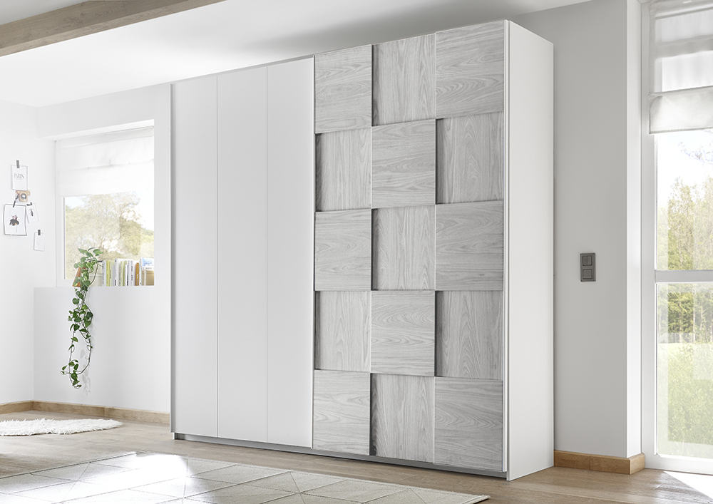 Camera completa con letto pannello curvo grigio e con armadio Miss H.230